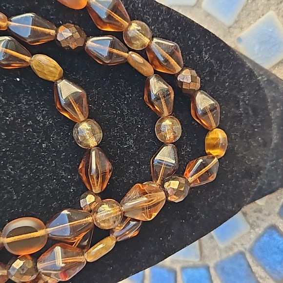 Vintage Inspired Glass Beaded Necklace Three Stranded Lobster Clasp Brown W OS - Picture 3 of 4